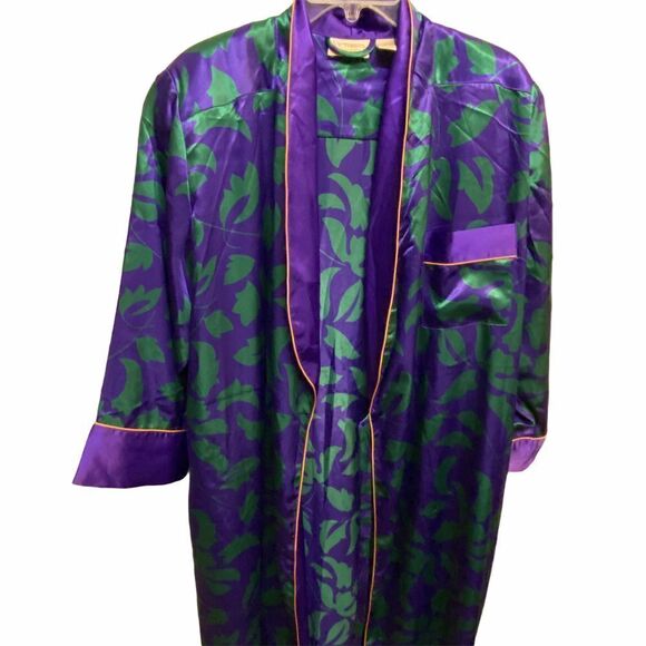 Vintage Victorias Secret Gold Label Purple Green Satin Robe Size M/L & Top Y2K - Picture 2 of 14
